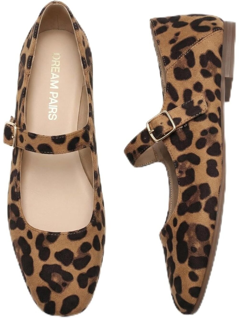 〽️Women's Mary Jane Flats Leopard Leather Comfortable Square Toe Buckle Strap